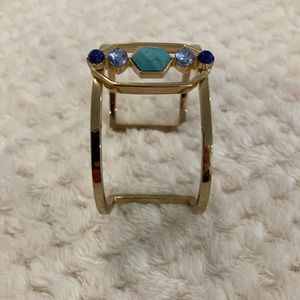 Cuff bracelet turquoise and blue faux stones gold tone metal
